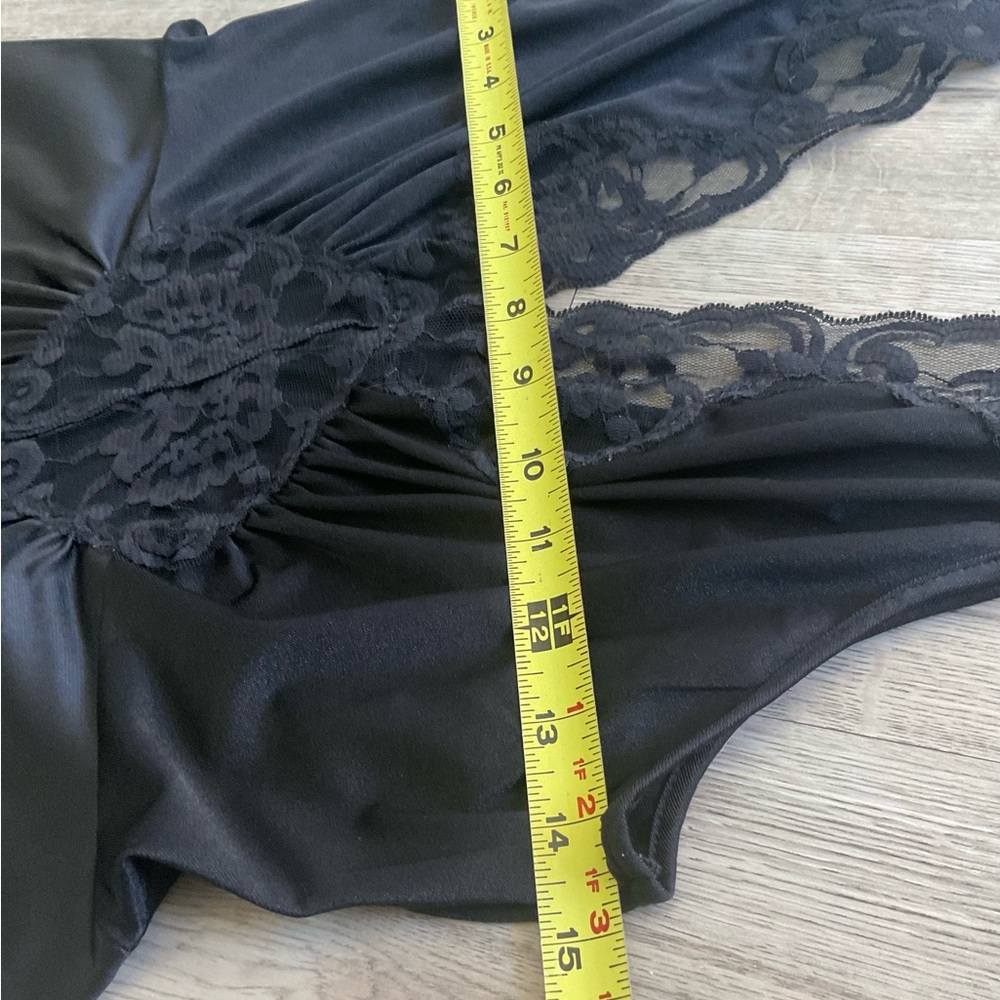 Vanity Fair Vintage Black Lace-Trim Satin Slip Nightgown Dress Size Large - Picture 8 of 14